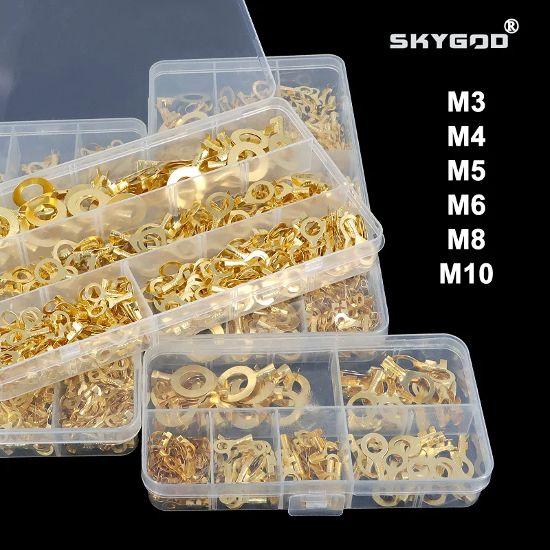 DJ431 Lugs Terminals M3/M4/M5/M6/M8/M10 O-type Cold-Pressed Copper Tab Wiring Nose Combination Round Terminal Block Boxed Sets