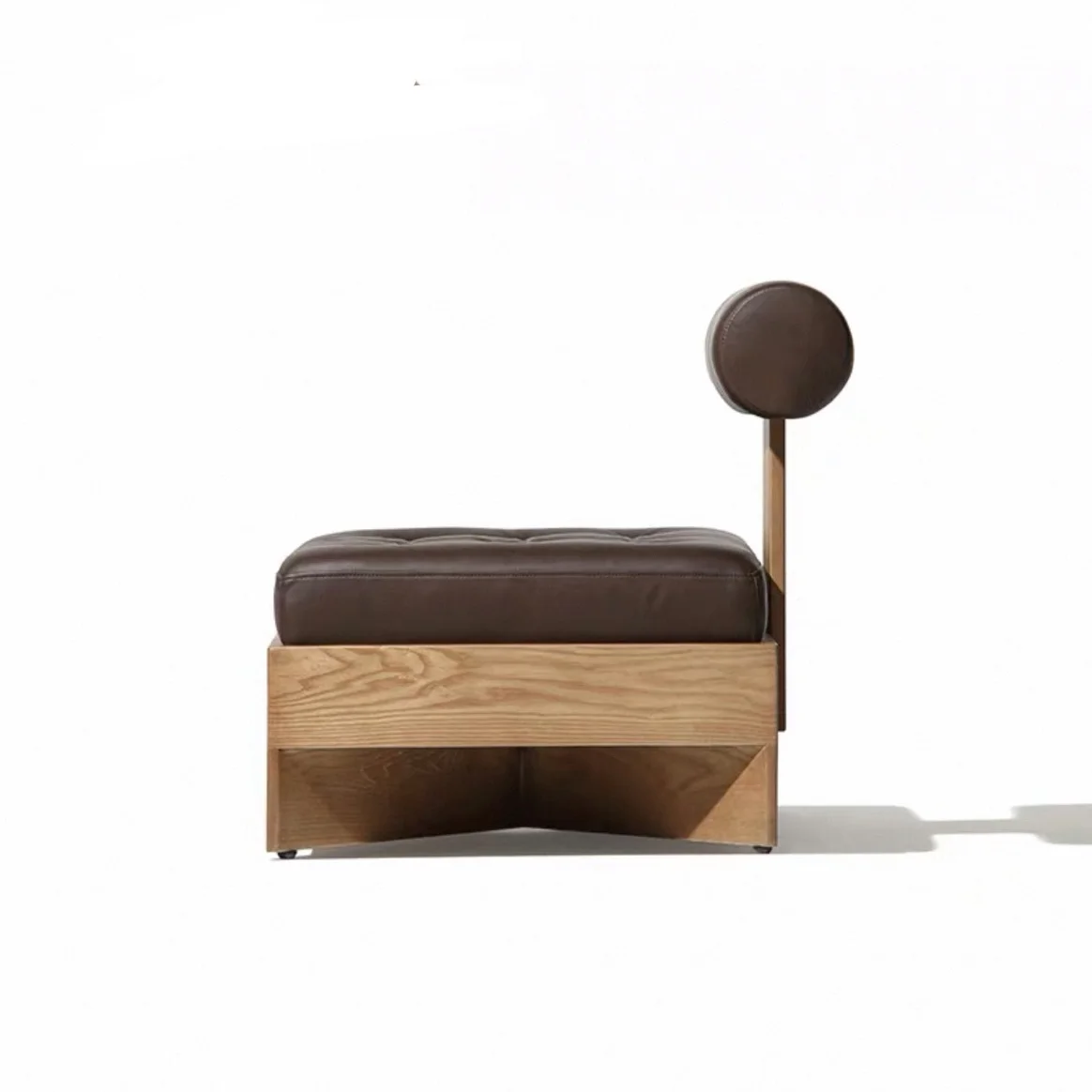 #￥Retro Brown Single Sofa, Nostalgic Leisure Chair, Living Room, Apartment, Villa, Solid Wood Leisure Stool