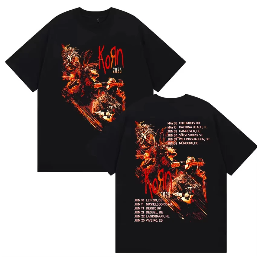 

Рок-группа Korn Tour Album 2025 Merch Футболка Мужская Женская Ретро Модная Одежда Хлопковые Футболки Панк Готическая Футболка С Коротким Рукавом