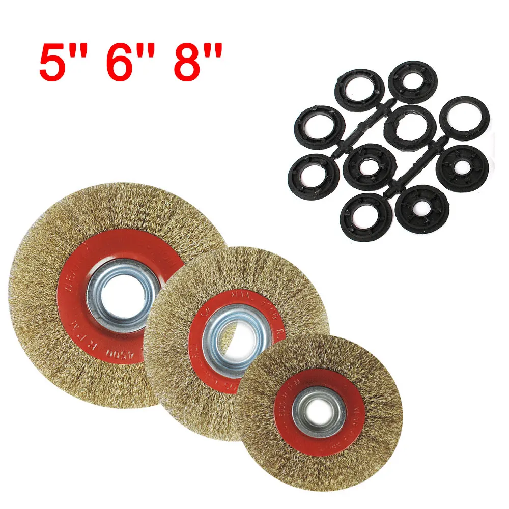 5 "6" 8 "Flache Stahldraht Radbürste Stahldrahtbürste Rostentfernung Polierwerkzeuge 125mm/150mm/200mm Für Tischschleifer Politur – Detail 7