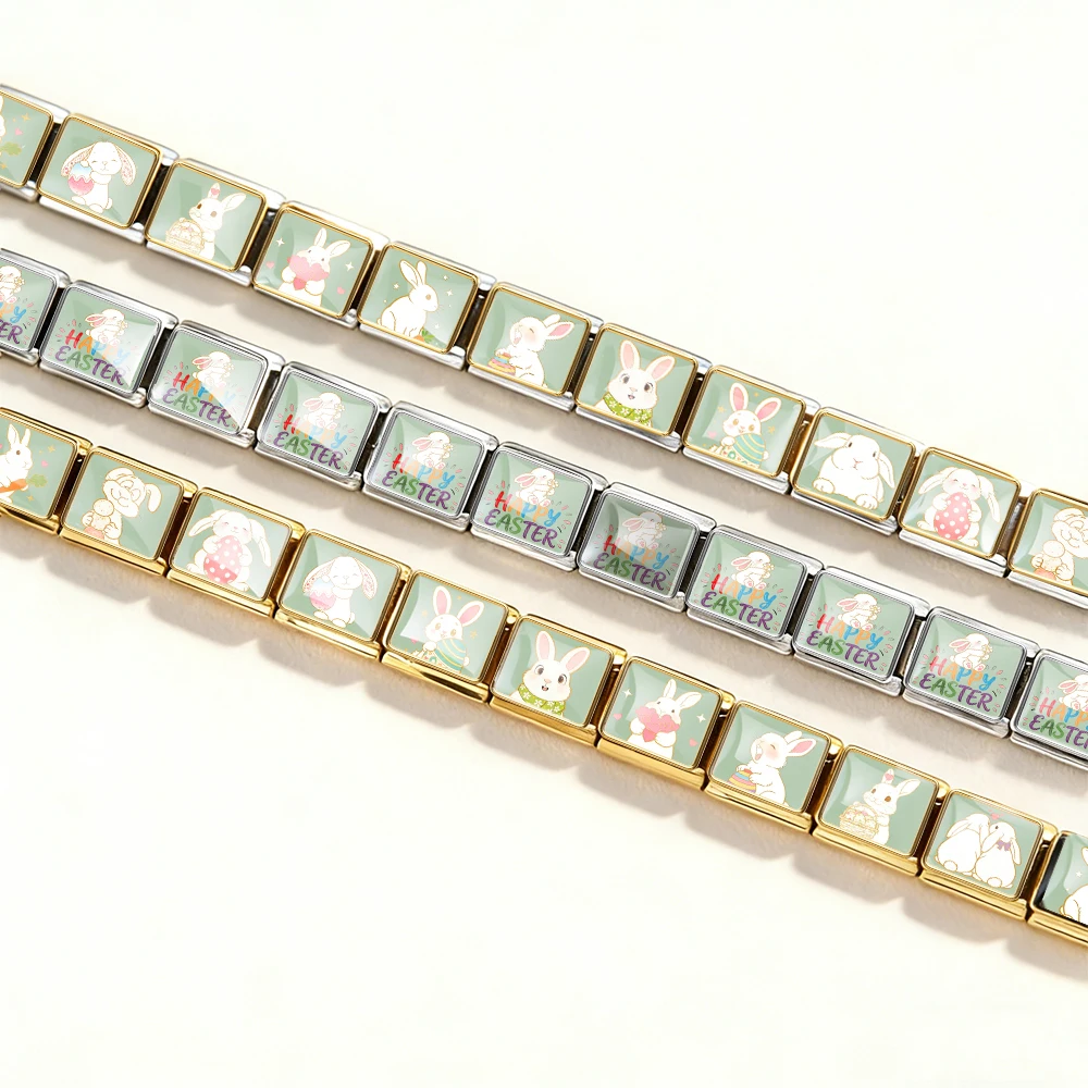 Original-Design Kawaii-Hasen-Ostern-Schmuck, italienische Gliederkette, passend für 9-mm-Edelstahl-Charm-Armbänder, DIY-Zubehör – Detail 2