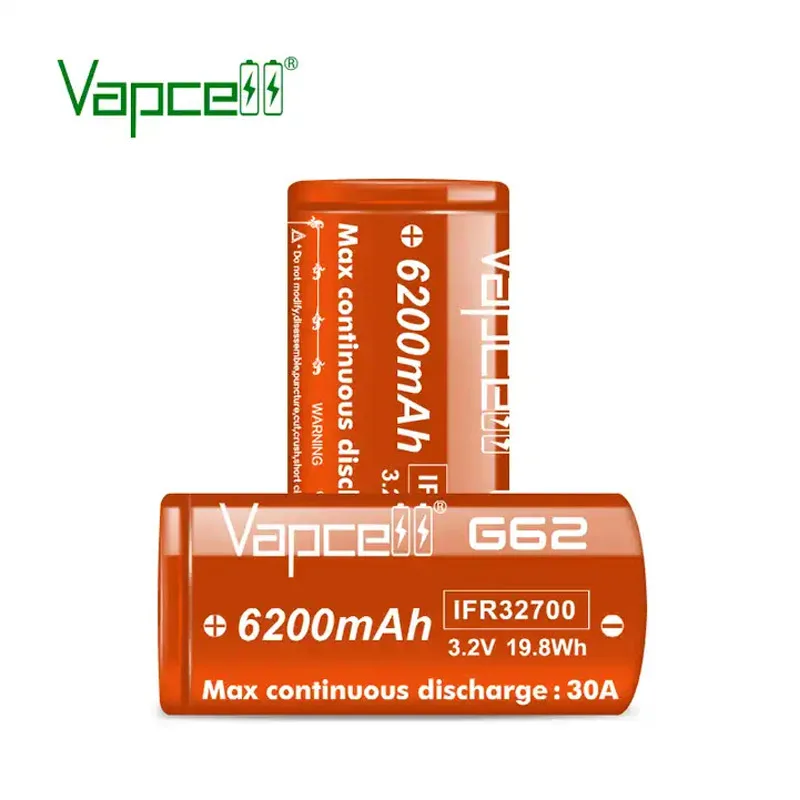 Original Vapcell G62 IFR 32700 Battery 6200mAh Capacity CDR 30A Max 55A 3.2V Lifepo4 Battery For DIY Battery Pack Flashlight