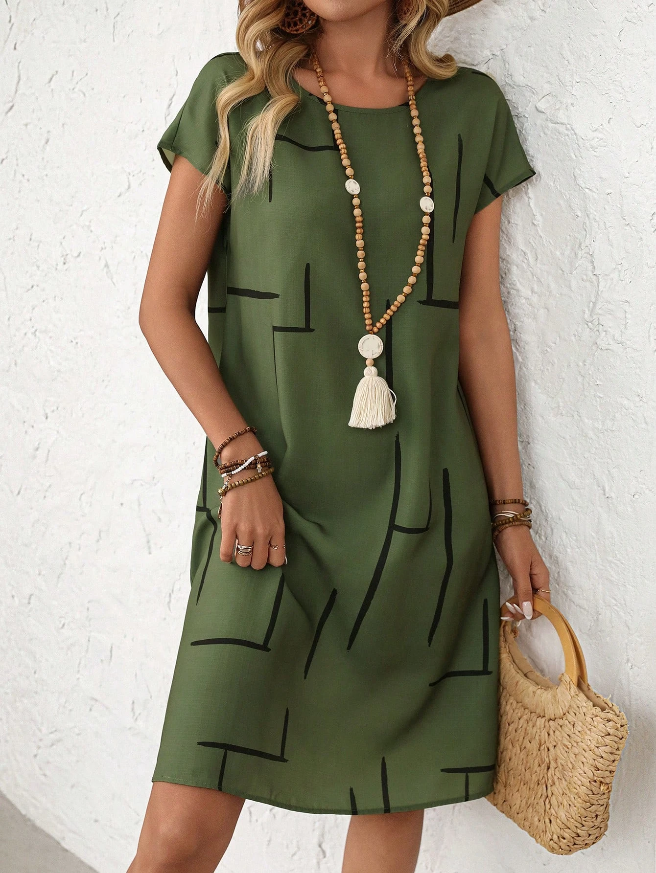 Women's Summer Casual Allover Simple Print O Neck Short Sleeve Dress Shirt Dresses For Women Y2k Ladies Clothes Woman Clothing