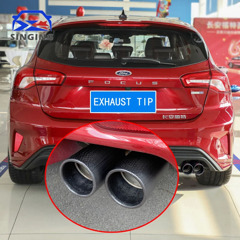 Exhaust Tip Tail Throat Pipe Auto Parts Carbon Fiber Cover Muffler Car Accessories Decoration for Ford Focus ST-Line 2021-2023