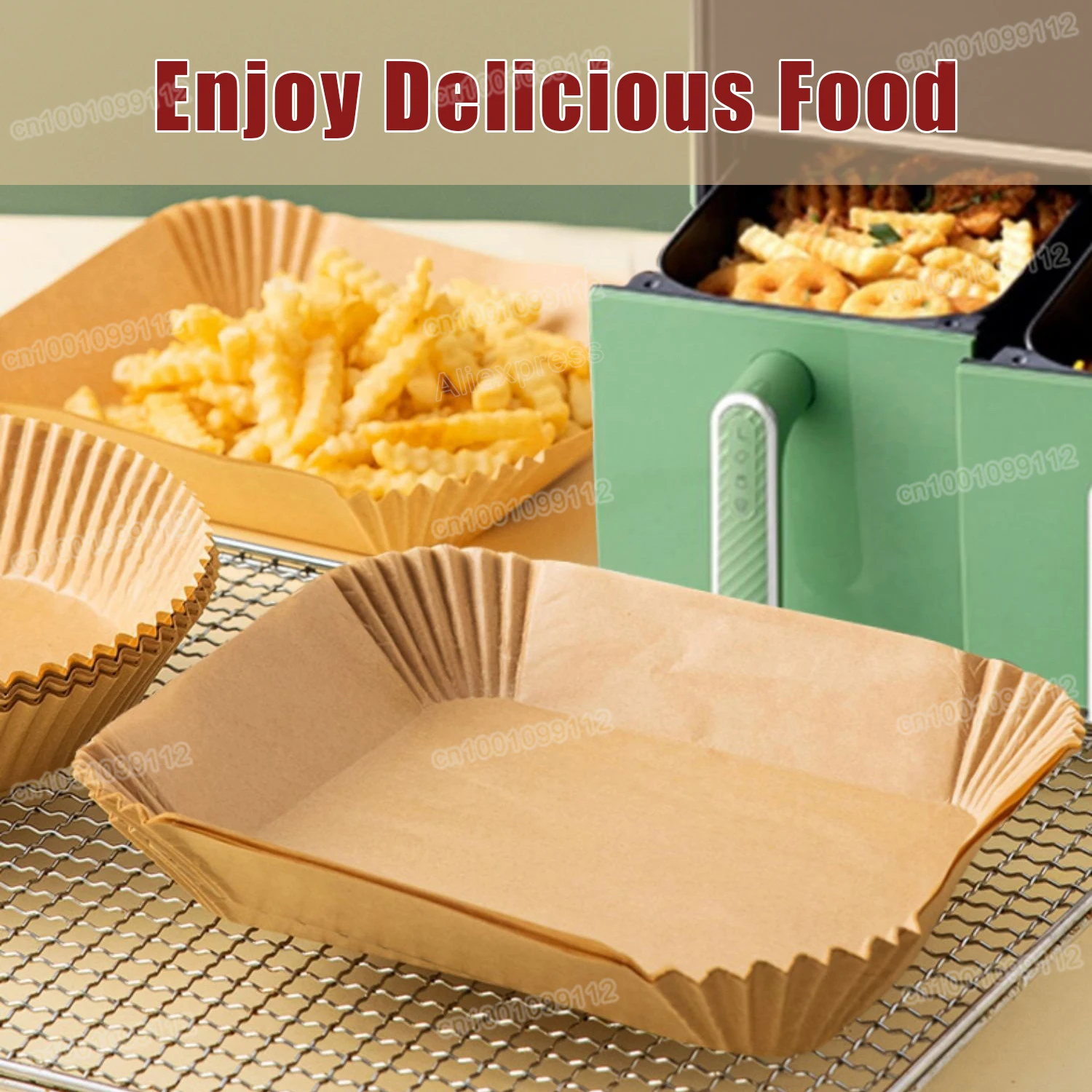 100/50PCS Rectangle Air Fryer Paper Square Baking Paper Barbecue Plate Mat Kitchen Oven NonStick Oil Air Fryer Paper Liners