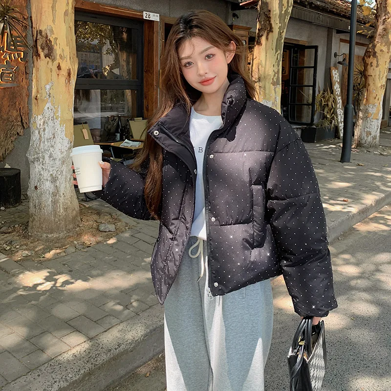 Down Jacket for Women Winter 2024 Korean Style Loose Cotton Jacket, Modern Style Thickened Short Style Starry Perm Coat