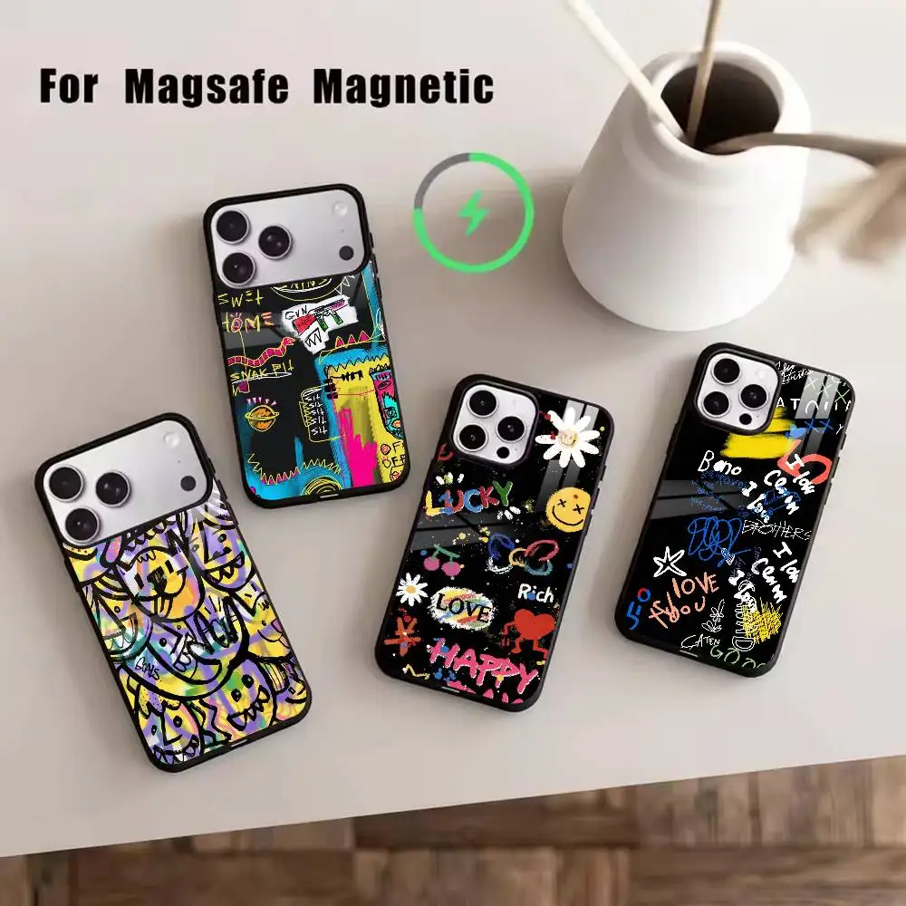 

D-Graffiti Characters Phone Case For iPhone17,16,15,14,13,12,11 Plus,Pro Magnetic For Magsafe Wireless Charging