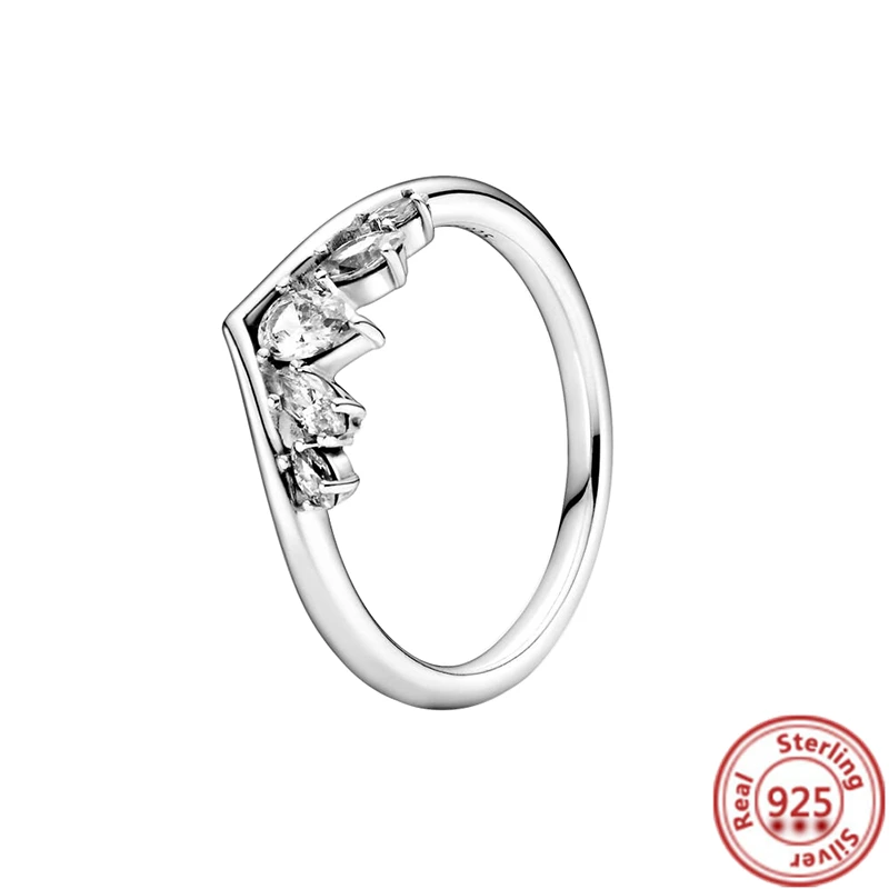 New 925 Sterling Silver Women Wishbone Heart Elevated Moon Angel Wings Ring Sparkling Fit Original Brand Gift Jewelry For Women