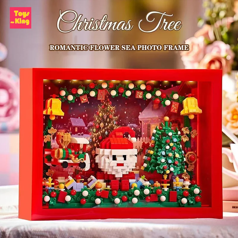 

Santa Claus Christmas Tree Photo Frame Building Blocks Kids Toys DIY Bricks Model Home Ornaments New Year Valentines Girl Gifts