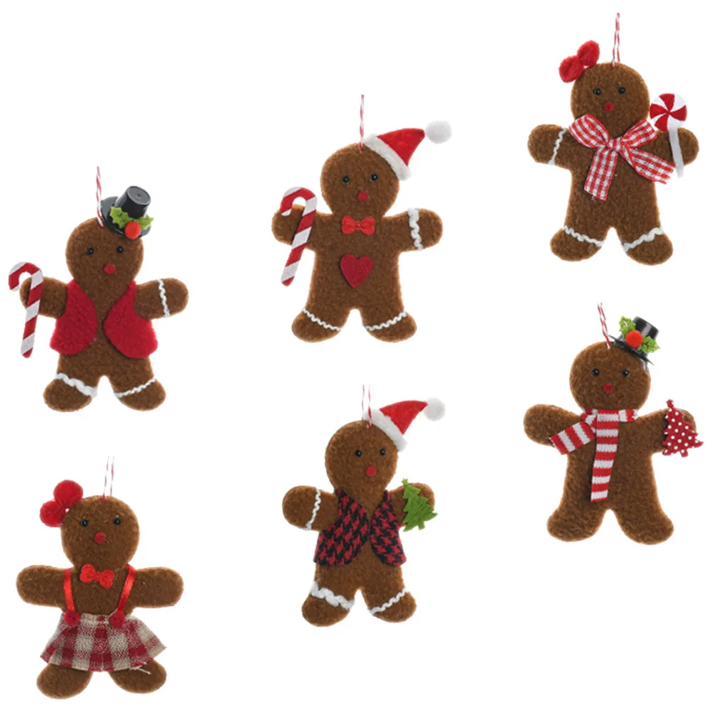 

6 Pcs Gingerbread Man Pendant Decorations Men Ornaments Christmas Tree Statue Hanging Pendants
