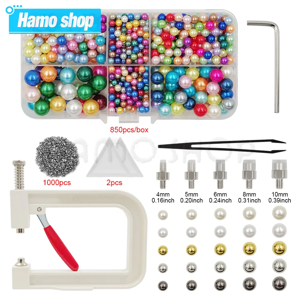 

4-10mm Resin Pearl Beads with Pearl Setting Machine Tools Pearl Setting Set For DIY Crafts Garment Bag Fabric Bead Rivet Fixing