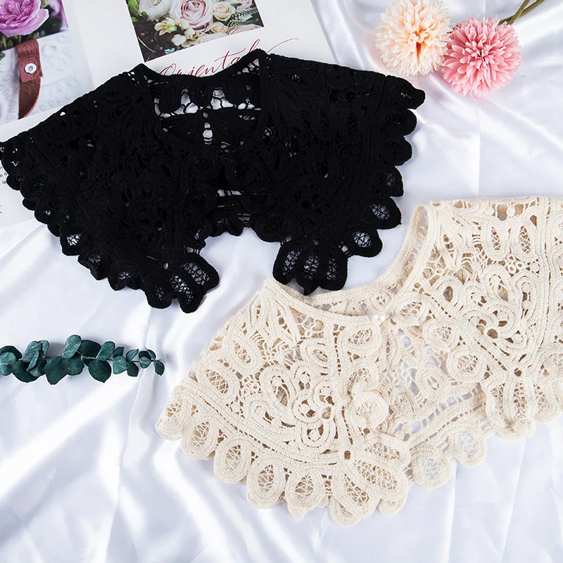

Shawl O-Neck Doll False Collar Shirt Women Hollow Crochet Lace Detachable Collar，Collar 43/Width 42
