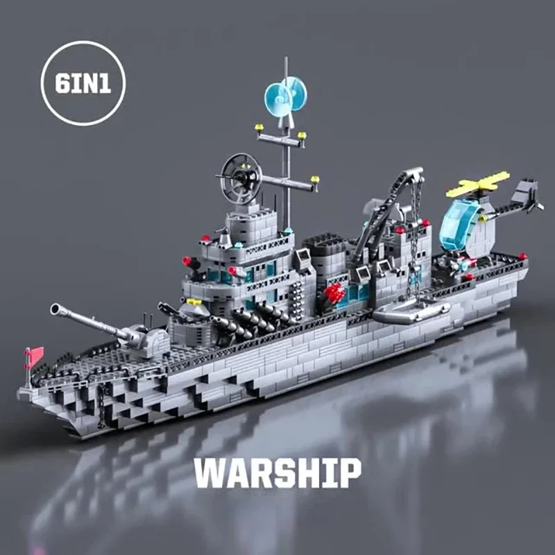 1560pcs 6 IN 1 Military Navy Ship set Building Blocks War Army Boat modello di aereo giocattoli per ragazzi mattoni giocattoli regali di natale