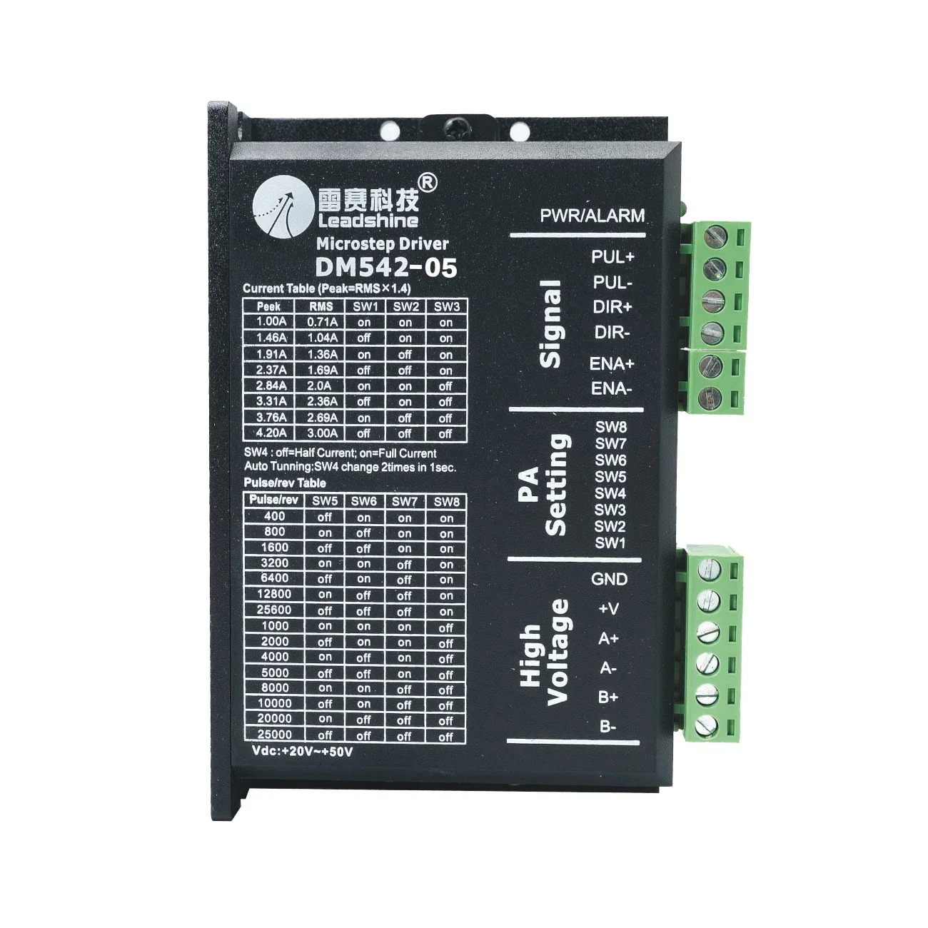 Leadshine DM542-05 1A to 4.2A 20 to 50VDC for Nema 17 Nema23 NEMA 42 and NEMA 57 Stepper Motor 25000 Pulse per Rev