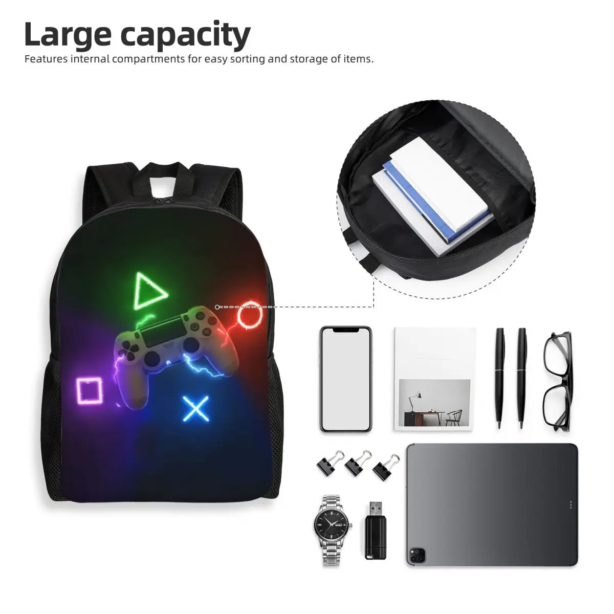 Customized Gamer Gaming Controller Button Backpacks Women Men Casual Bookbag for School College Video Game Lover Gift Bags