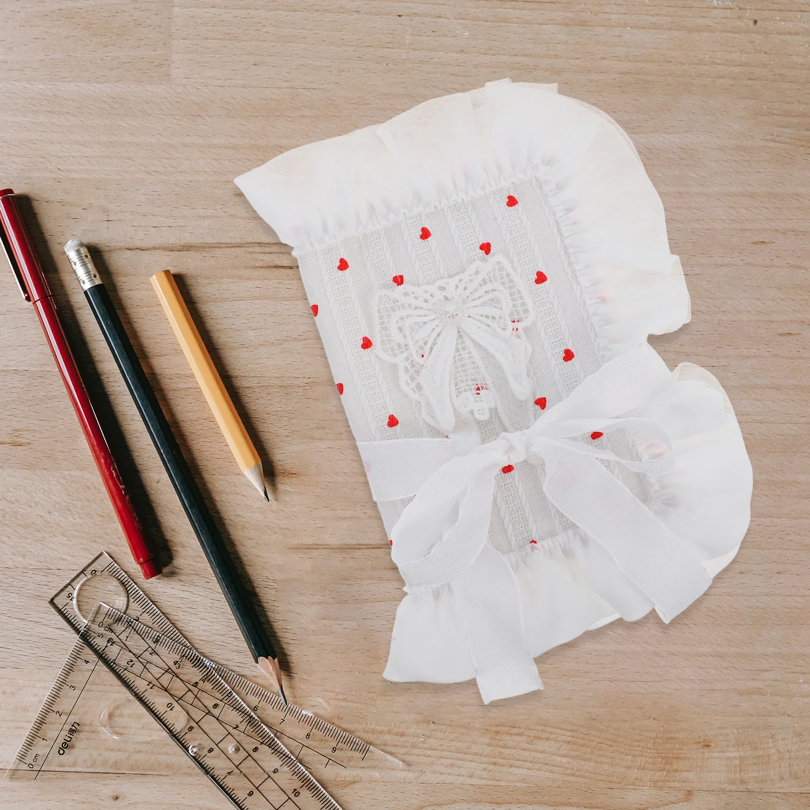 

Soft Reusable Fabric Book Cover Bowknot Heart Design Notebook Planner Journal Protector Elegant Cloth Book Cover