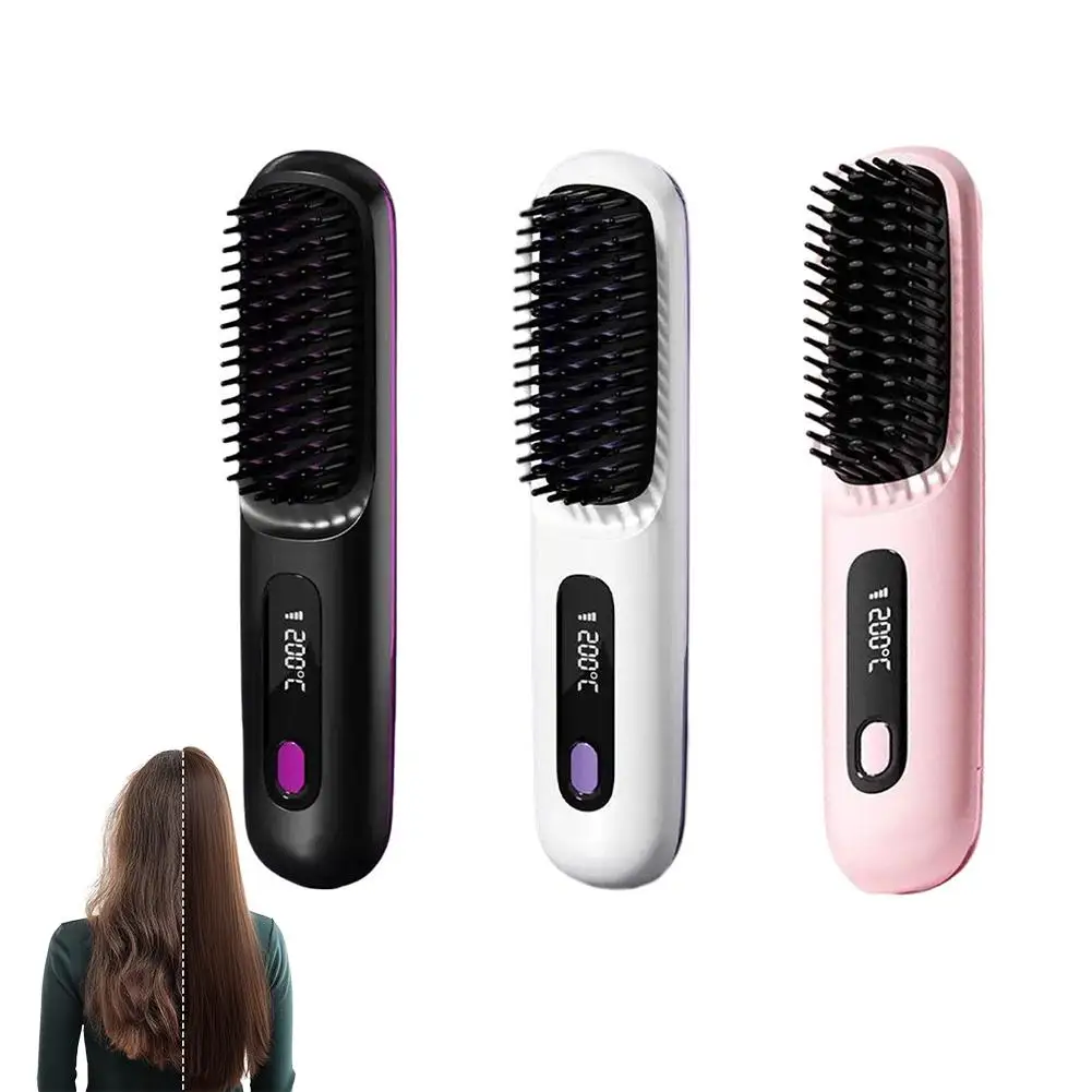 

Electric LCD Hair Straighter Ceramic Heating Straight Hair Comb Wireless Portable Styling Tool Rechargeable Straightening Brush
