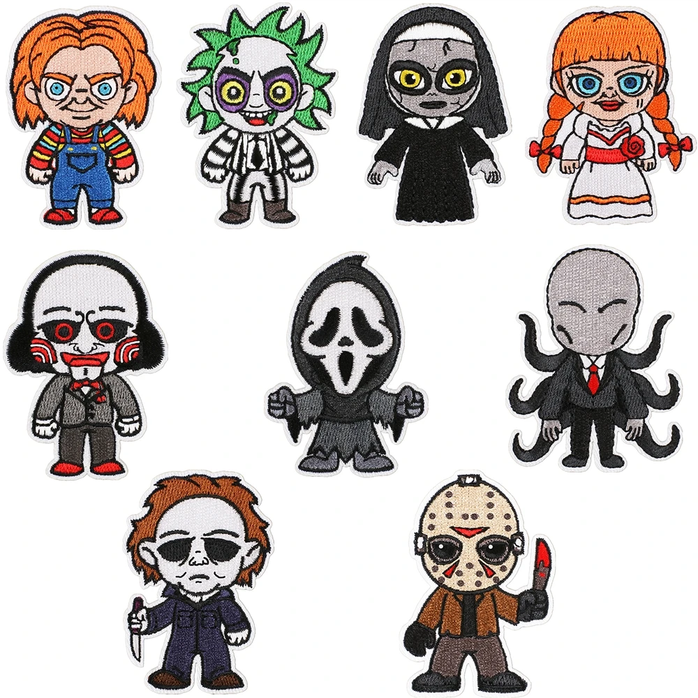 1 pz Patch adesivi ferro sulle toppe per abbigliamento cucito Halloween fantasmi ricamo fusibile Applique Badge borsa decorazione striscia