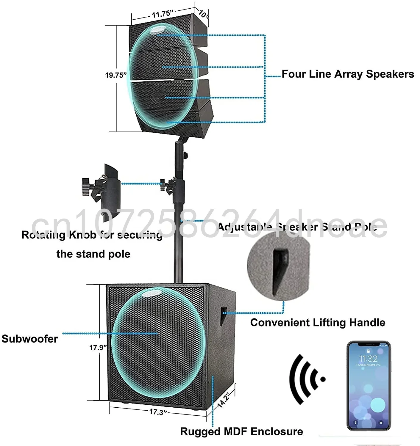 4000W 2*15 Subwoofer Professional Audio Karaoke Sets BT Sound Box PA Speaker System Active Subwoofer+Array Line