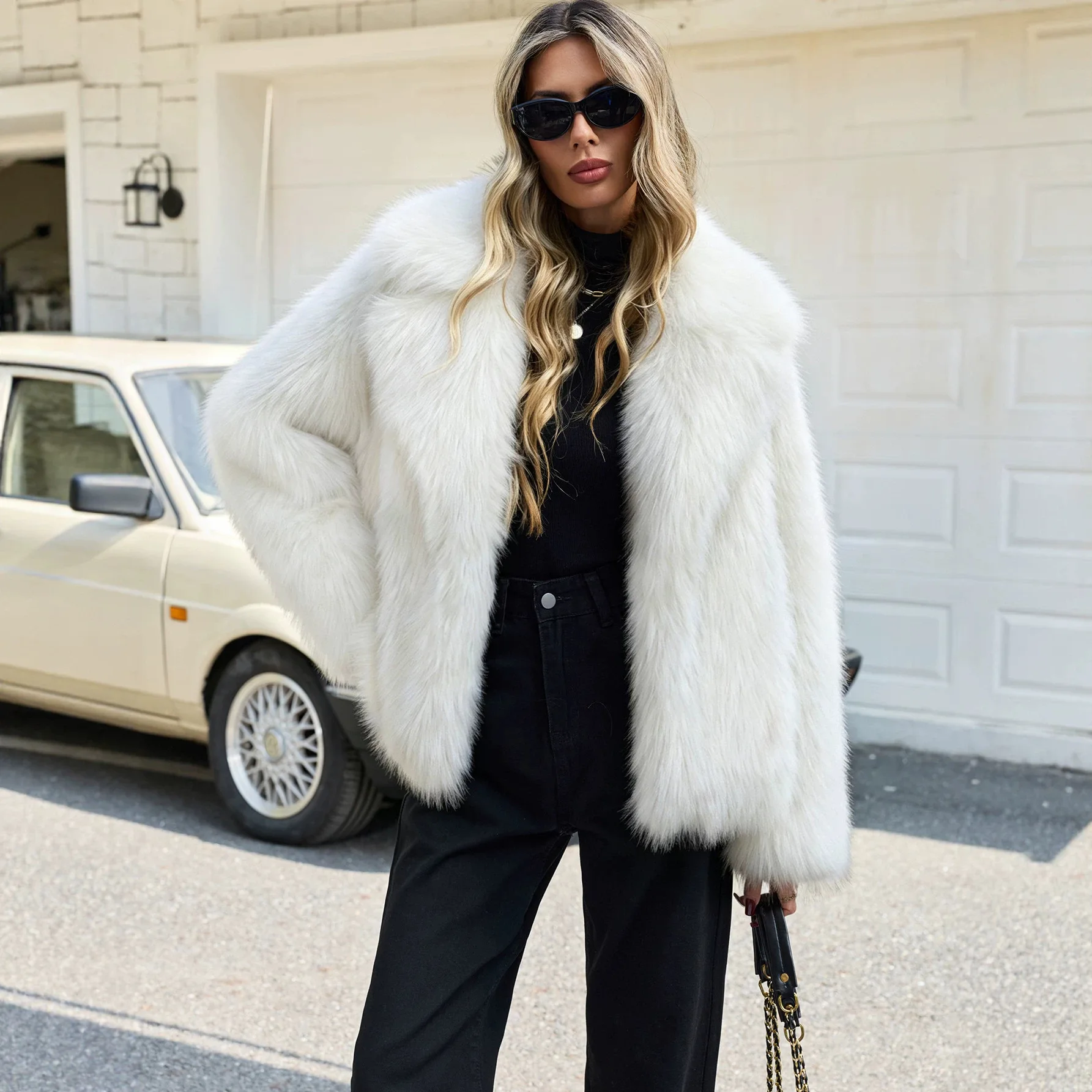 Short Coats Women Faux Fur Jacket Thick Warm Y2k Streetwear Turn Down Collar Coat Work Solid Casual Outerwear Open Front Elegant
