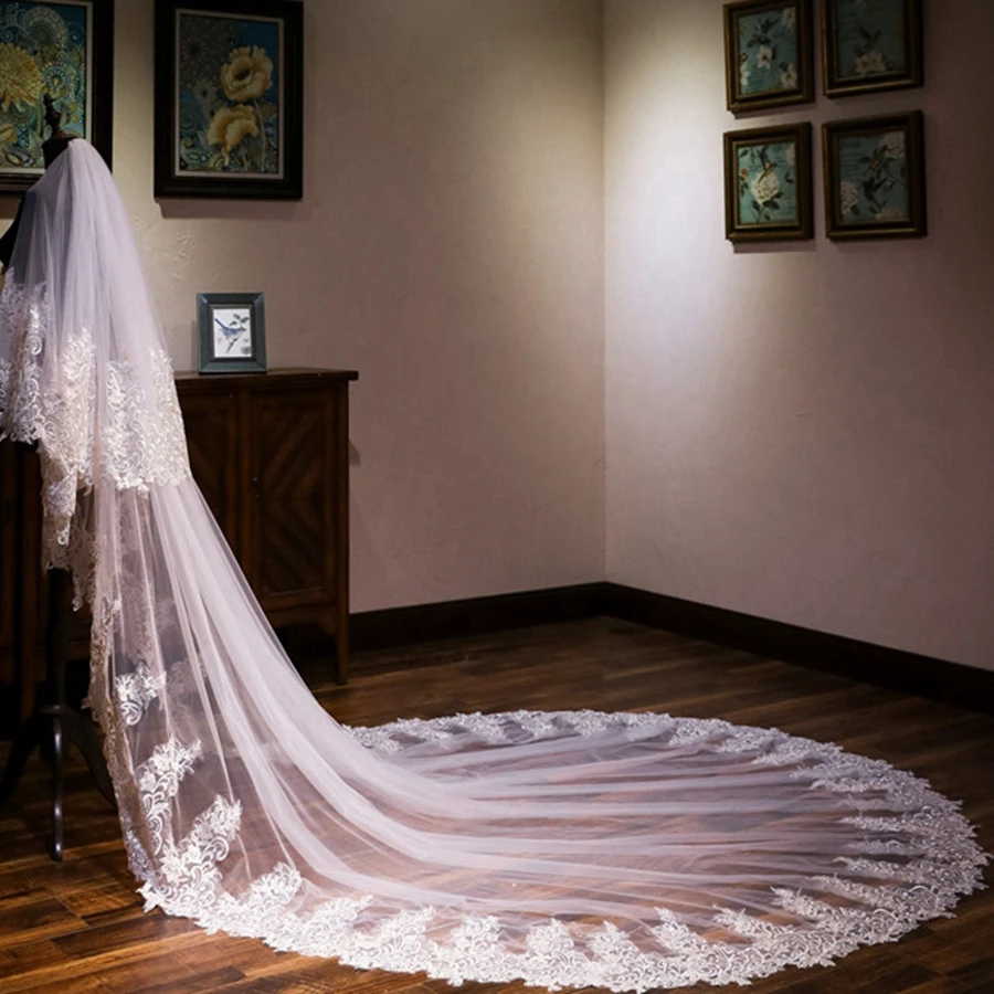 Voile de mariage cathédrale en ivoire pour la mariée, fleurs 3D, longs voiles de patients sexy, nouveauté