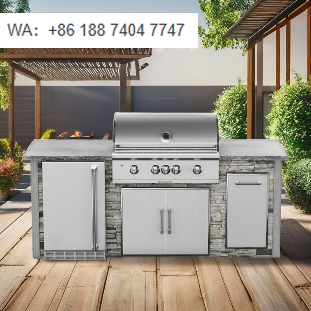 

New Arrival Cultural Natural Stone Stainless Steel 304 Rust-proof Grill With Sink Built in Door Weather-Resistant Cabinets
