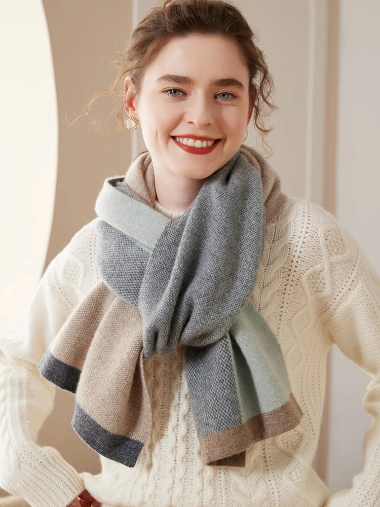 لينة نمط 100% الكشمير وشاح محبوك الخريف الشتاء الرجال النساء المألوف سميكة الدافئة الصدام اللون شال تنوعا الراقية #4