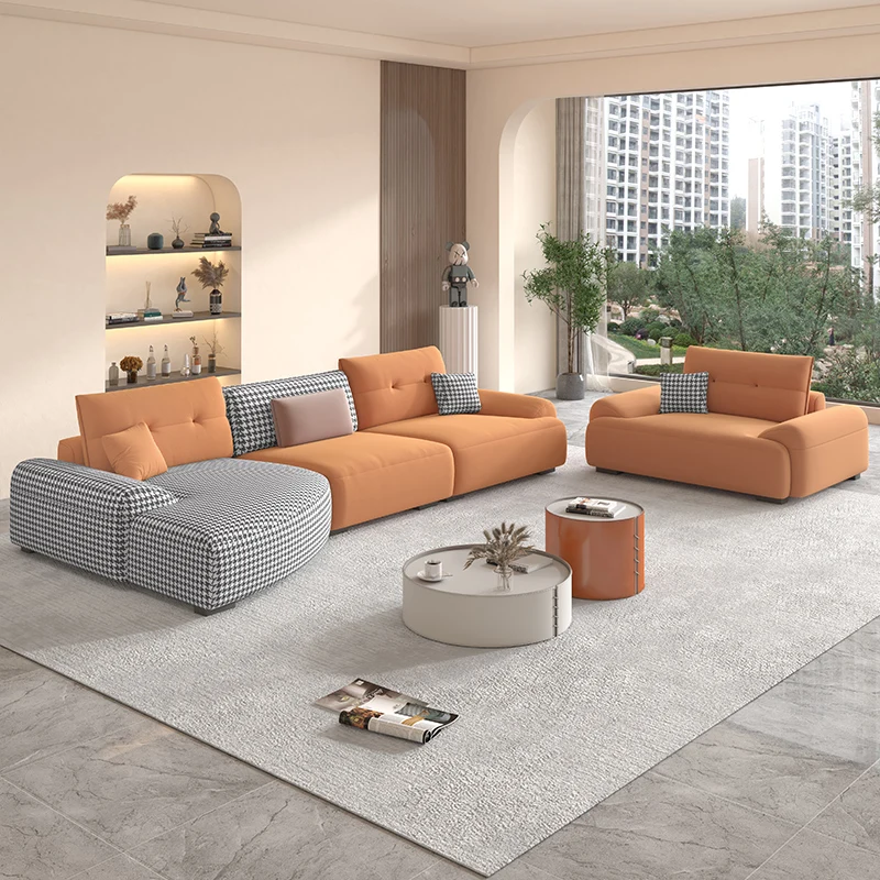 #Modern Italian Minimalist Type Technology Cloth Fabric L Shape Corner Sofa Sets for Living Room Furniture 4 Seats Sofa