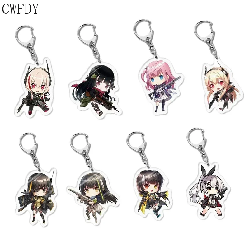 New 8pcs/lot Girls Frontline Anime Figure Keychain Double Sided Key Rings Cute Pendant Decor Key Chain for Friend Birthday Gifts