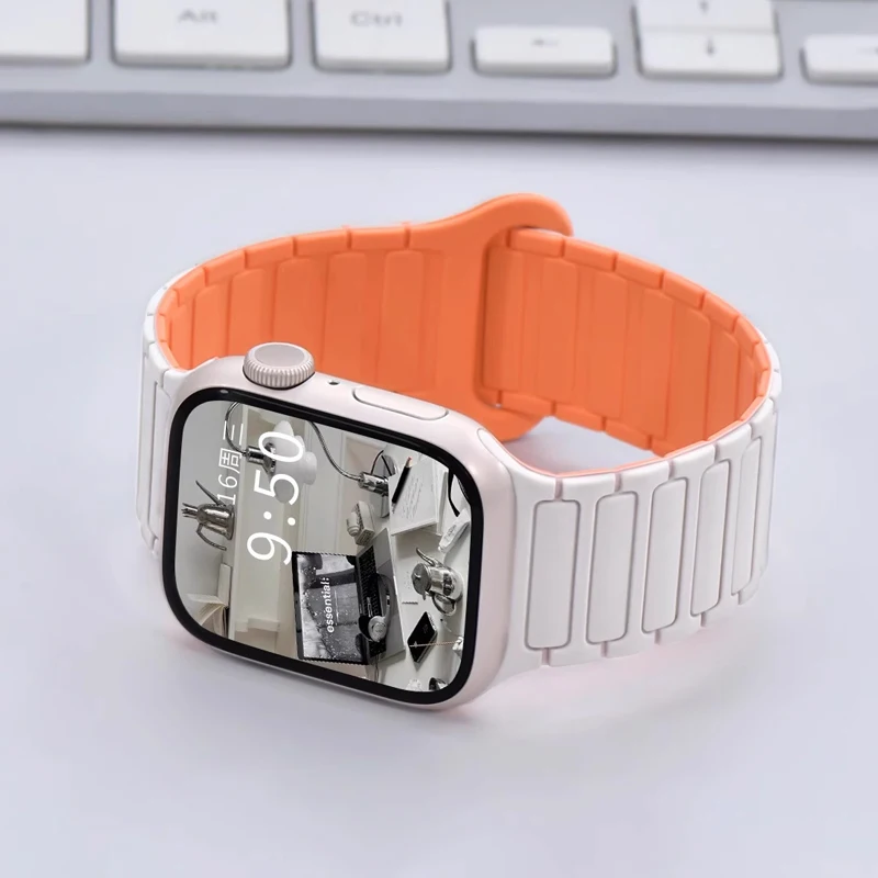 

Silicone Strap for Apple Watch 46mm 42mm 49mm 45mm 41mm 44mm 40mm Magnetic Band for IWatch Ultra 2 Series 10 9 8 7 6 SE 5 4 3
