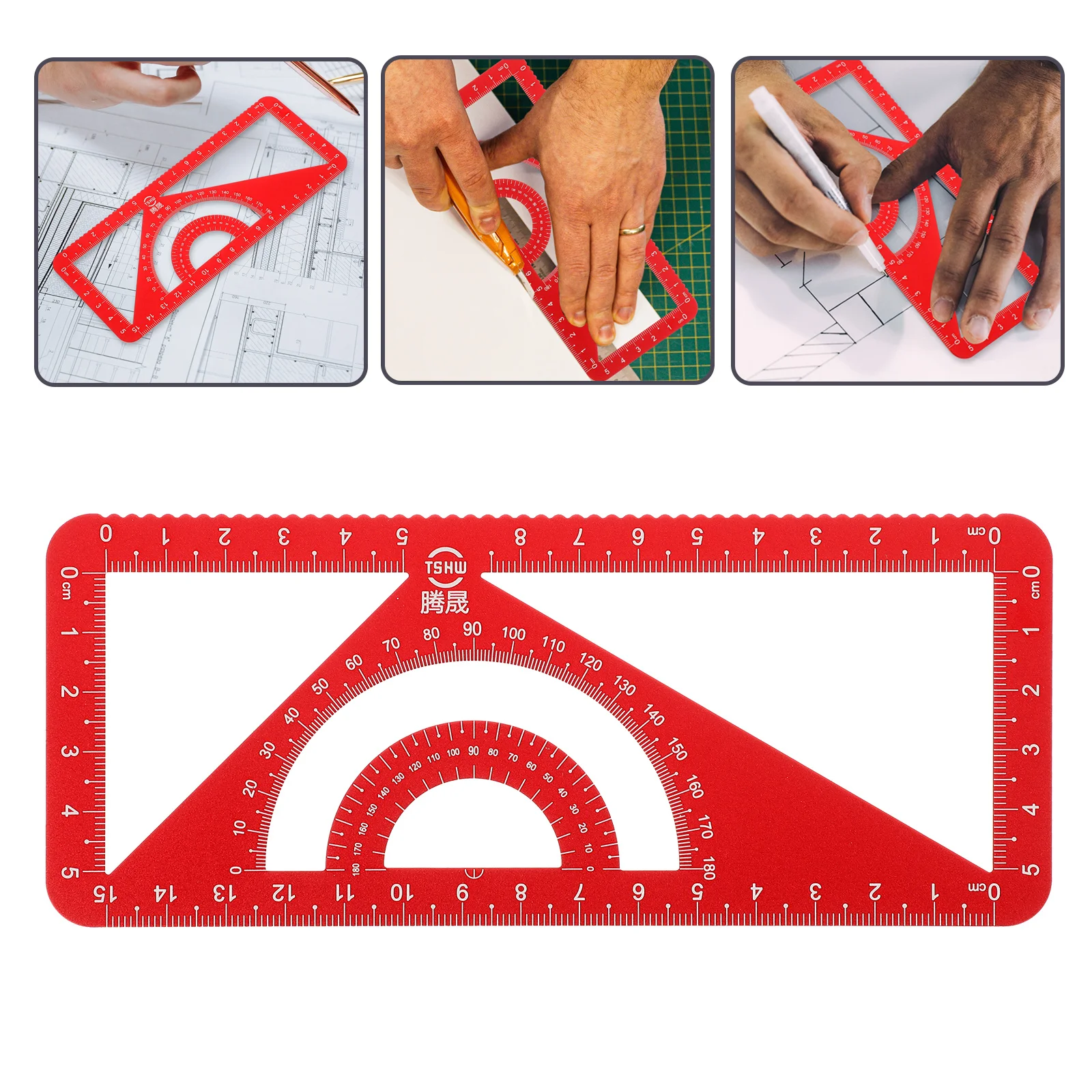 Multifunctional Aluminum Set High Precision Geometry Drawing Tools Triangle Straightedge Protractor Scale Ruler Sets
