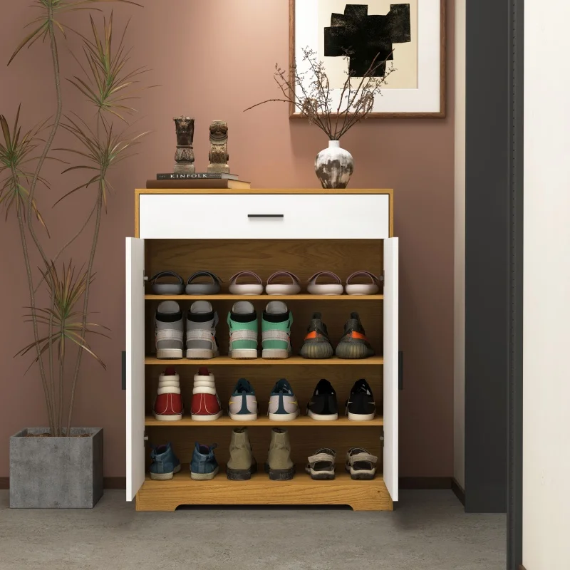 Modern Two-Door Entryway Shoe Cabinet with Drawer