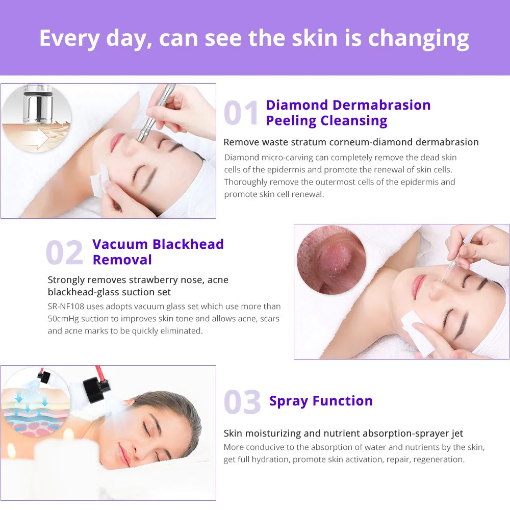 3 in 1 Diamond Microdermabrasion Beauty Machine Vacuum Suction Tool Water Spray Facial Moisten Face Exfoliate Skin Peeling