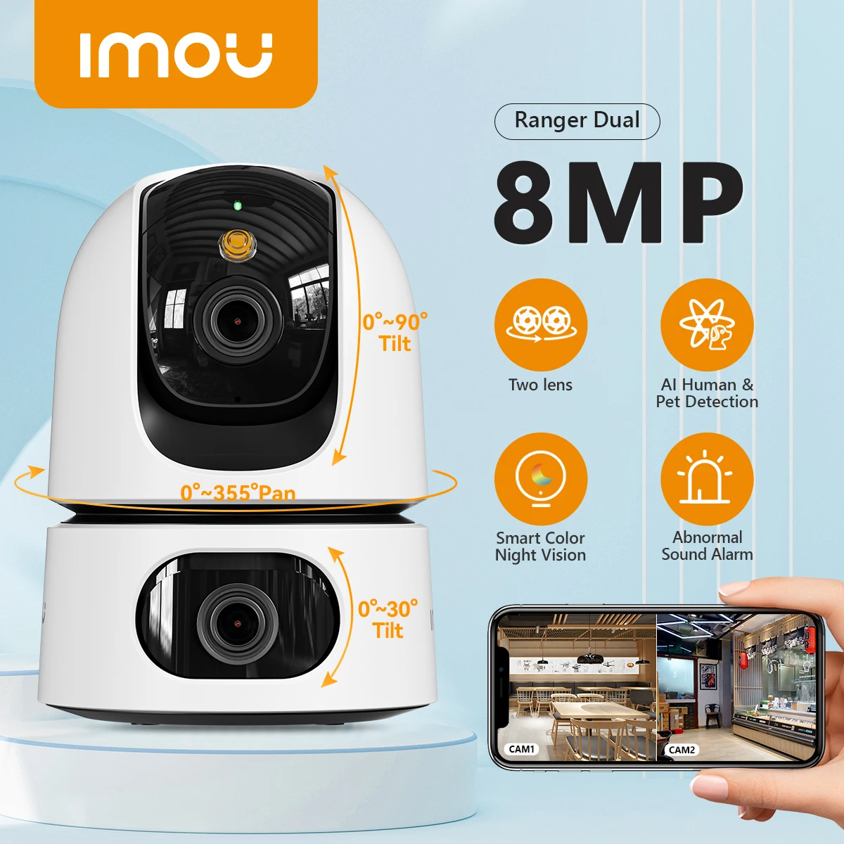 IMOU-Ranger Dual Smart Home Security Surveillance, visão noturna colorida, câmera WiFi, detecção de humanos e animais, conversa bidirecional, 8MP, 6MP