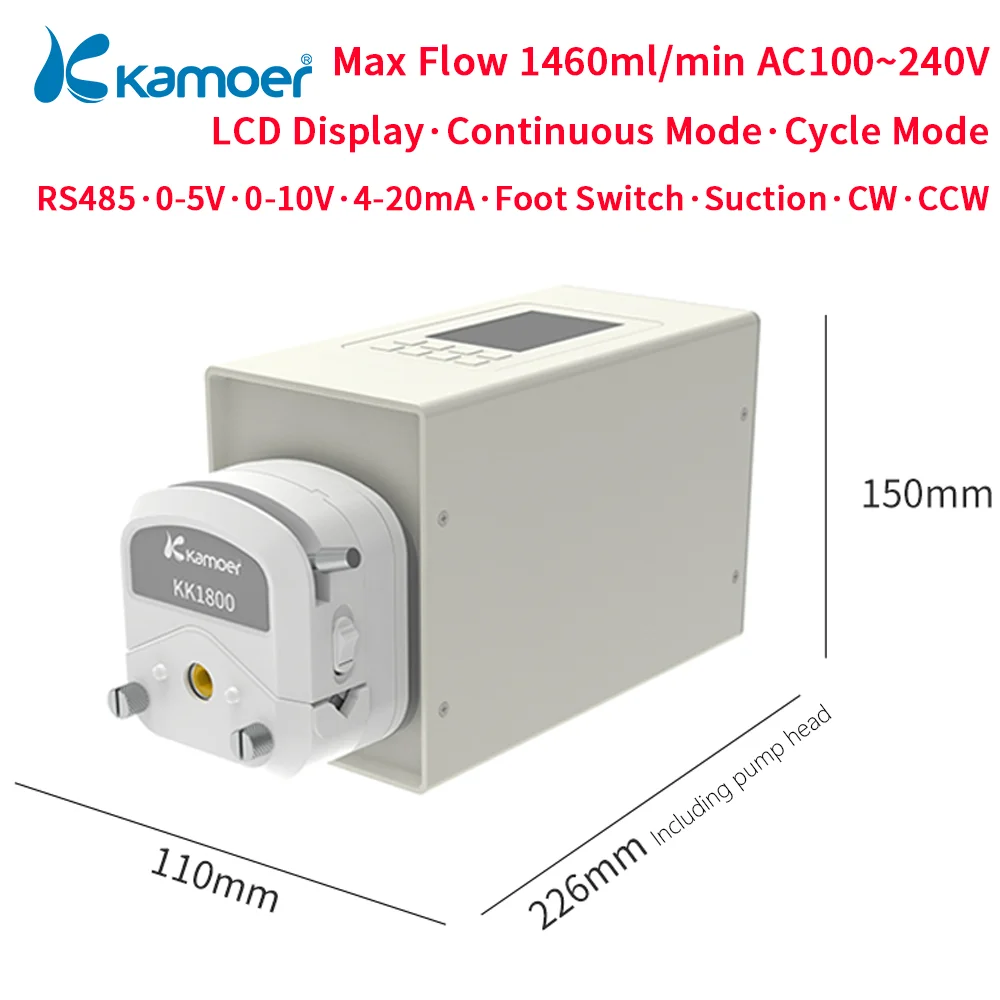 Kamoer 1460ml/min M3-STP-KK1800 Adjustable Peristaltic Pump AC100V-240V High Flow Stepper Dosing Pump Foot Switch, RS485 for Lab