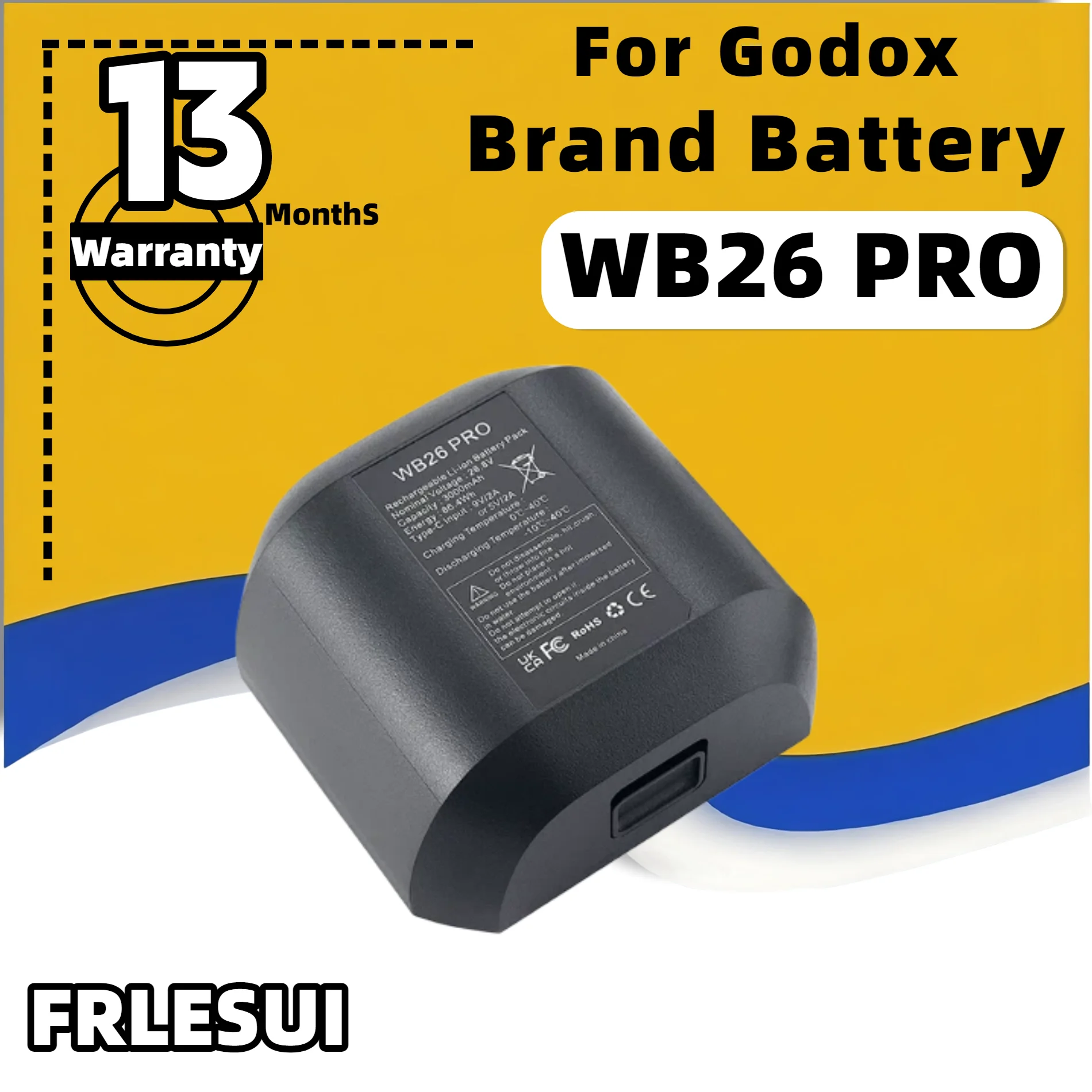 FRLESUI 86.4Wh WB26 PRO Battery Li-ion Batterypack High-Capacity Power for Godox AD600 Pro Outdoor Photography Flash Accessories