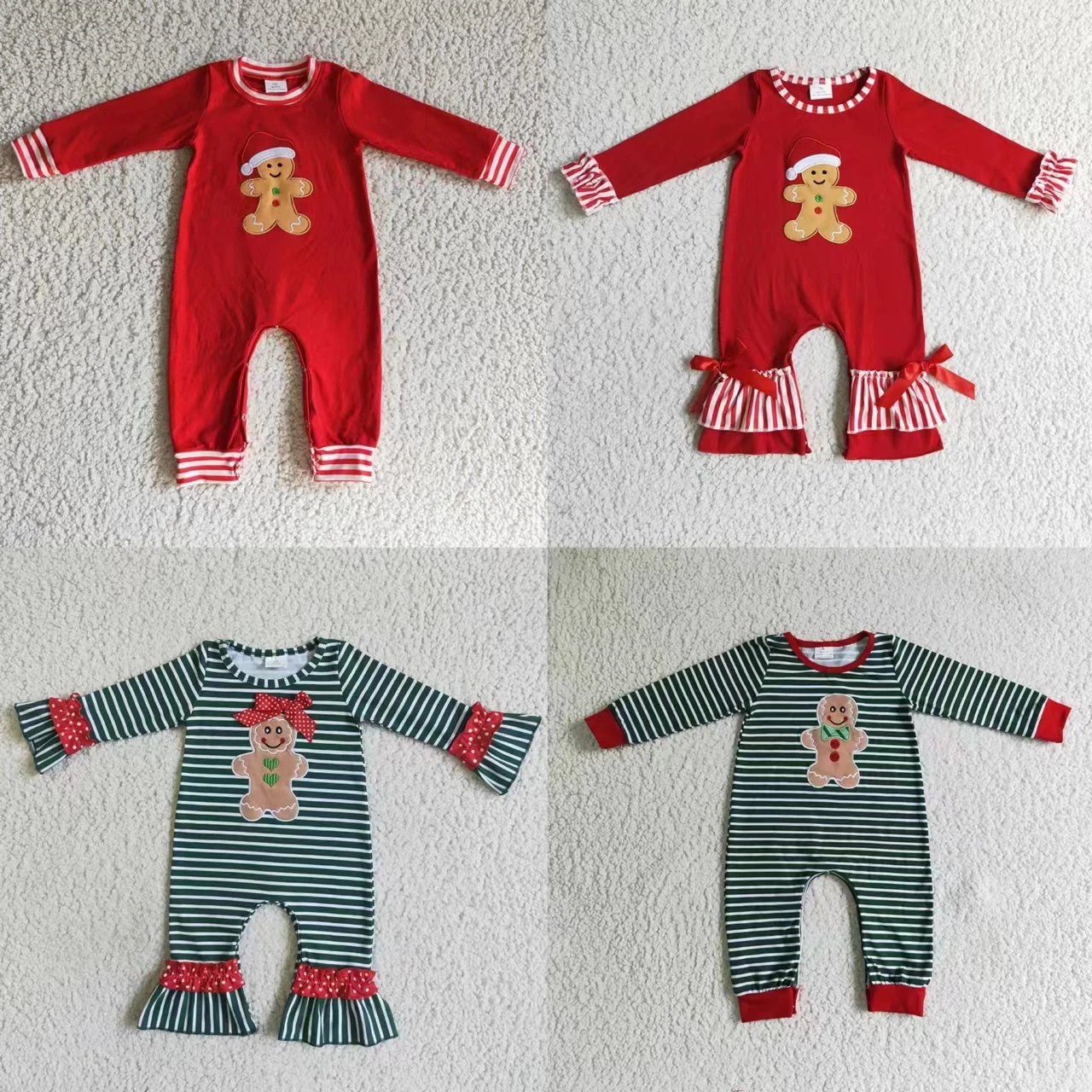 

Wholesale Baby Boy Girl Long Sleeves Christmas Embroidery Gingerbread Toddler Jumpsuit Kids Children Newborn Toddler Romper