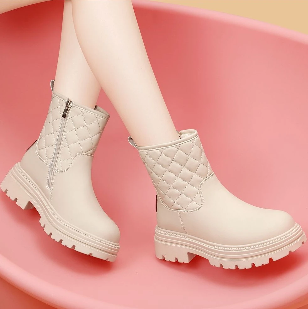 جلد مقاوم للماء مكتنزة المرأة أحذية الثلوج الشتاء الصوف مبطن الجوارب الاتجاه 2025 بيع موضة أفخم الدافئة الفاخرة السيدات الأحذية