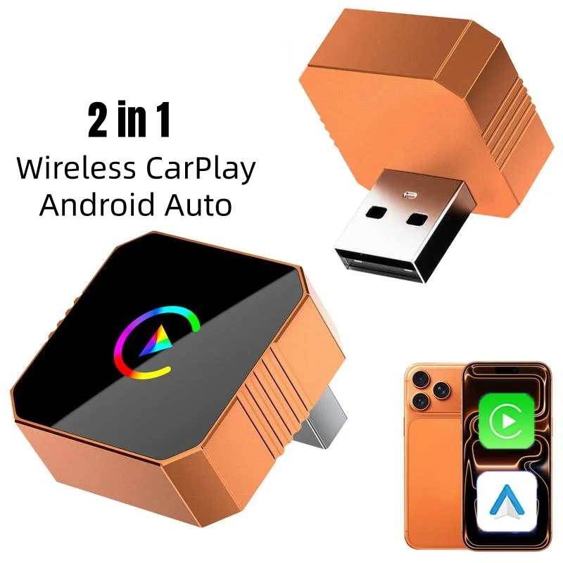 2 in 1 Wireless CarPlay Android Auto Adapter, for iPhone Android Phone Universal Car Multimedia Video Box Fast Connection