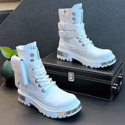 Weiße High-Top-Schuhe Herren Herbst und Winter Modetrend Cowboys tiefel britischen Stil Höhe zunehmende Leder kurze Stiefel