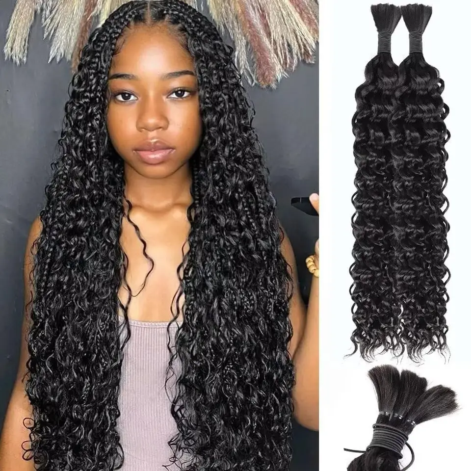 Cabello para trenzas boho, cabello humano profundo ondulado para trenzas, extensiones rizadas para trenzas, mojado y ondulado