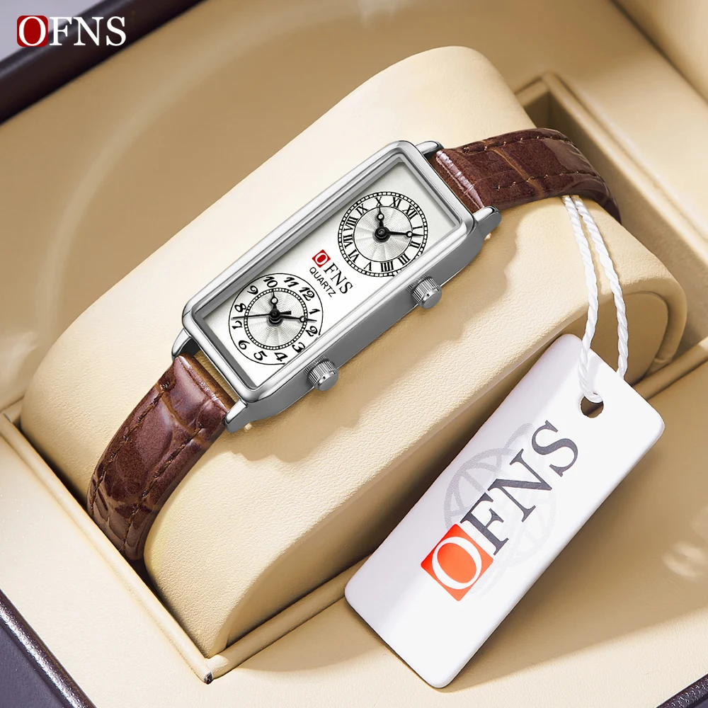 

OFNS Top Brand New 1506 Fashion Casual Women's Watch Luxury Double dial Stainless Steel Quartz Waterproof Women's Watch