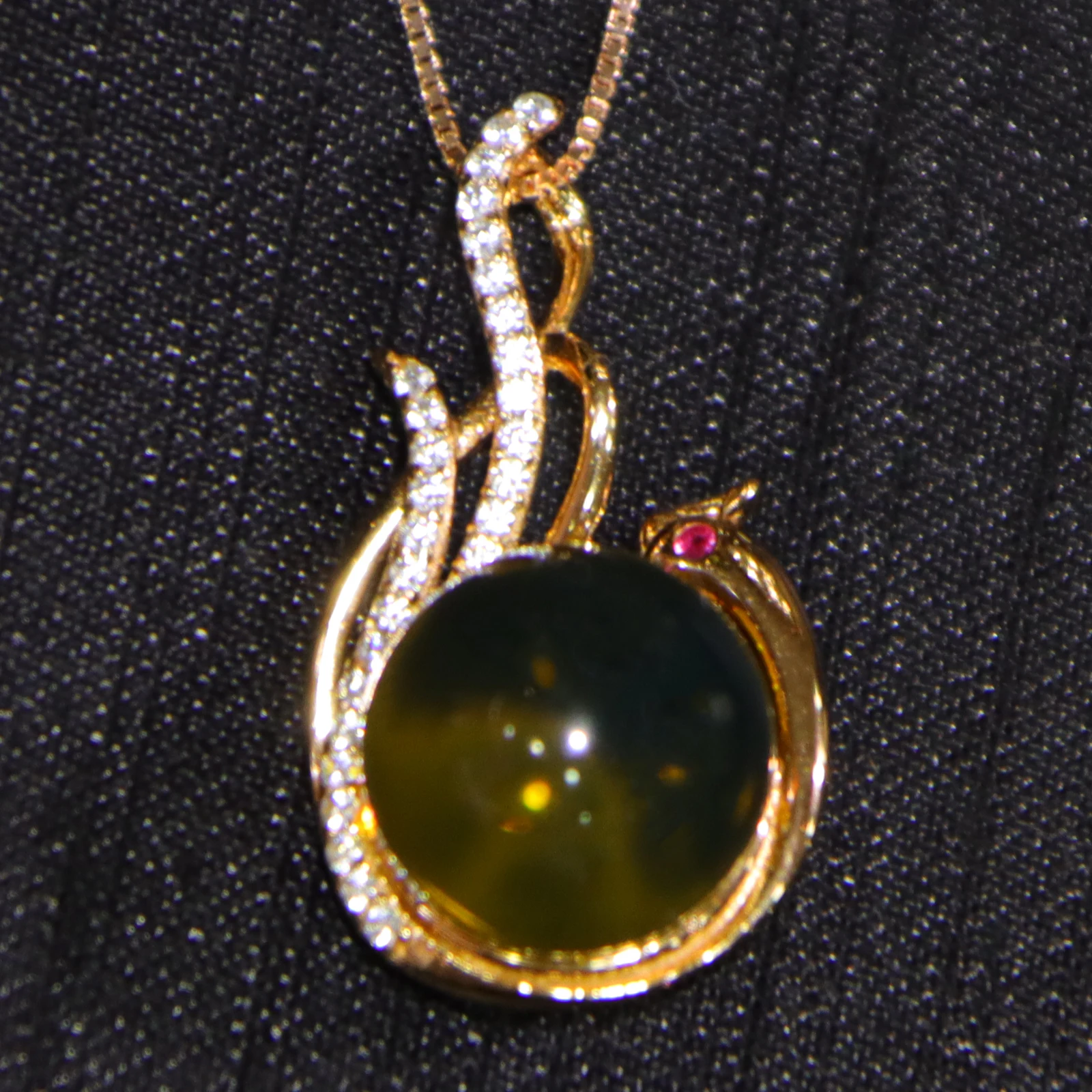 Natural Mexican Blue Amber Pendant 925 Sterling Silver Peacock Shape 12mm Round Bead Necklace Jewelry Gift