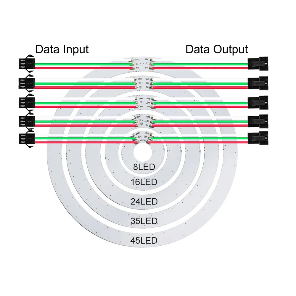 WS2812B DC5V LED Pixel Ring 8/16/24/35/45Leds Individually Addressable Built-in RGBIC Full Color Circle Round Modules Light