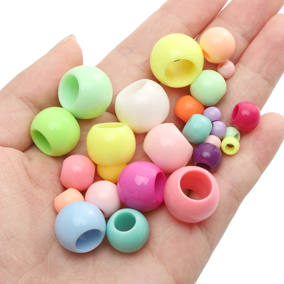 10-200pcs 6 10 12 14 16 18 20mm Big Hole Colorful Beads Round Acrylic Loose Spacer Beads For Jewelry Making Diy Bracelet Earring