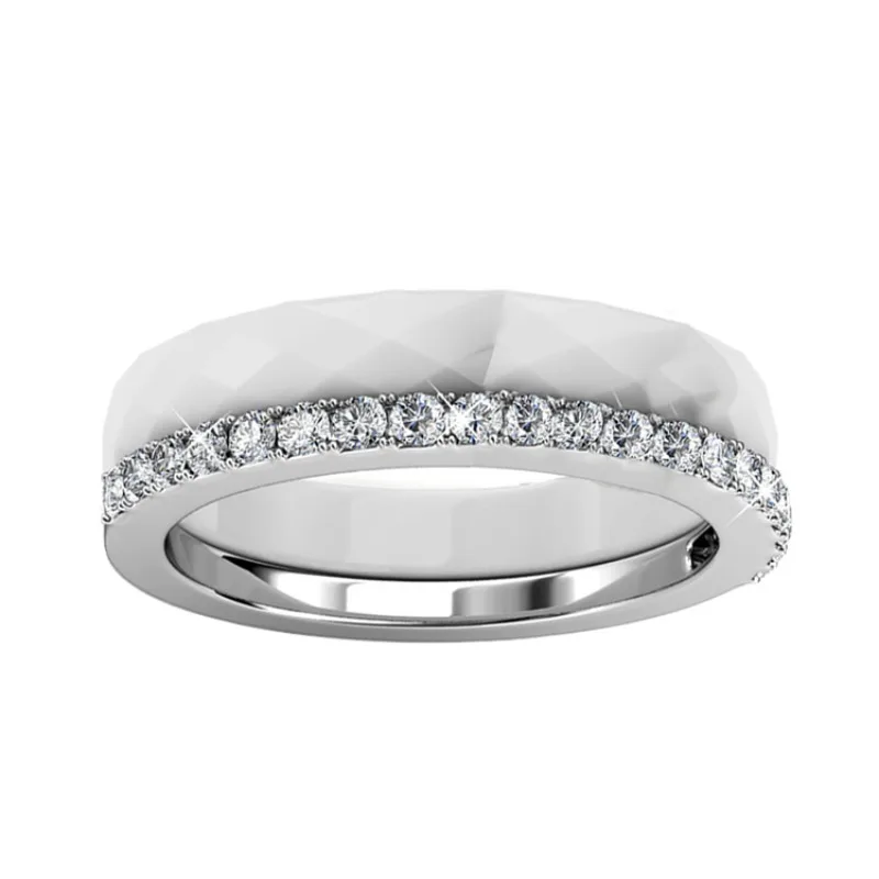Daisini 2 Layers Black/White Ceramic Crystal Wedding Rings Embellished with Premium Grade Crystal From Swarovski for Women