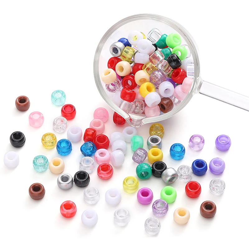 100Pcs/lot 6x9mm Acrylic Beads Hole 3.5mm Spacer Bucket Beads For Jewelry Making DIY Bracelet  Necklace Earrings Accessories