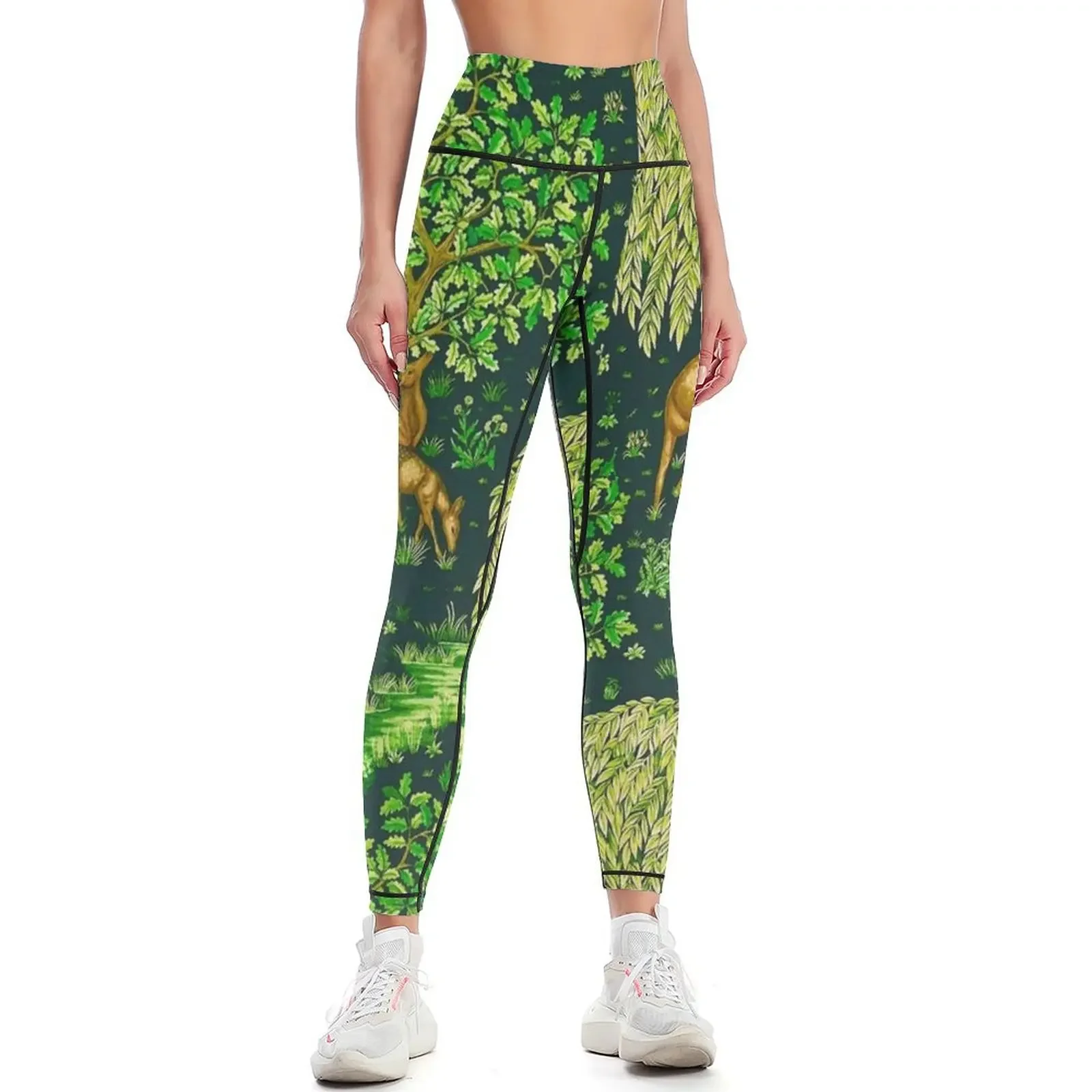 

FOREST ANIMALS, DEERS BY A BROOK Green Floral Leggings fitness set gym sports woman gym Jogger pants Womens Leggings