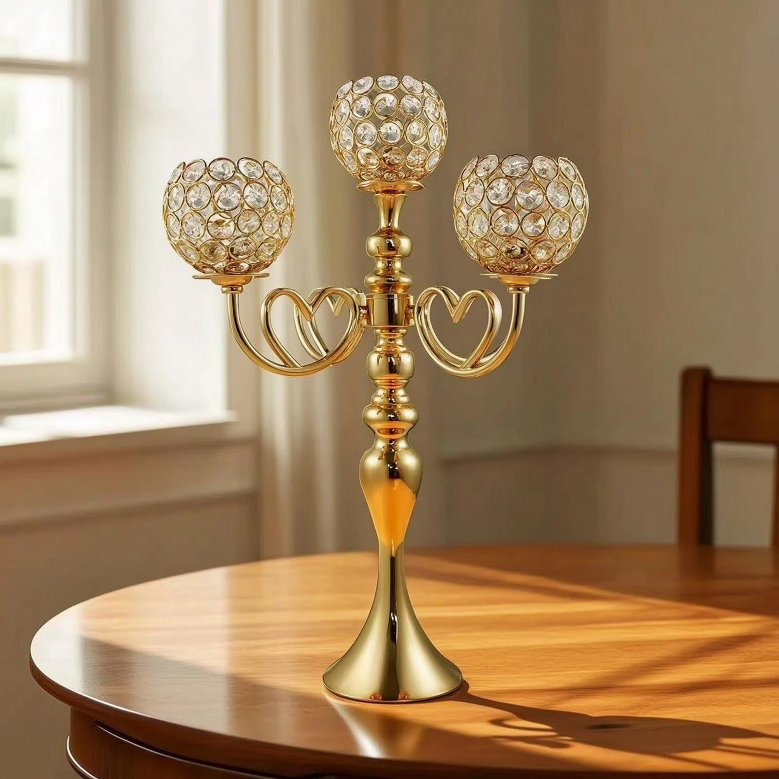 Candelabra with Crystal Beads Gold-Toned Candelabra Centerpiece Candle Holder with Crystal Bowls Easy to Clean view 6