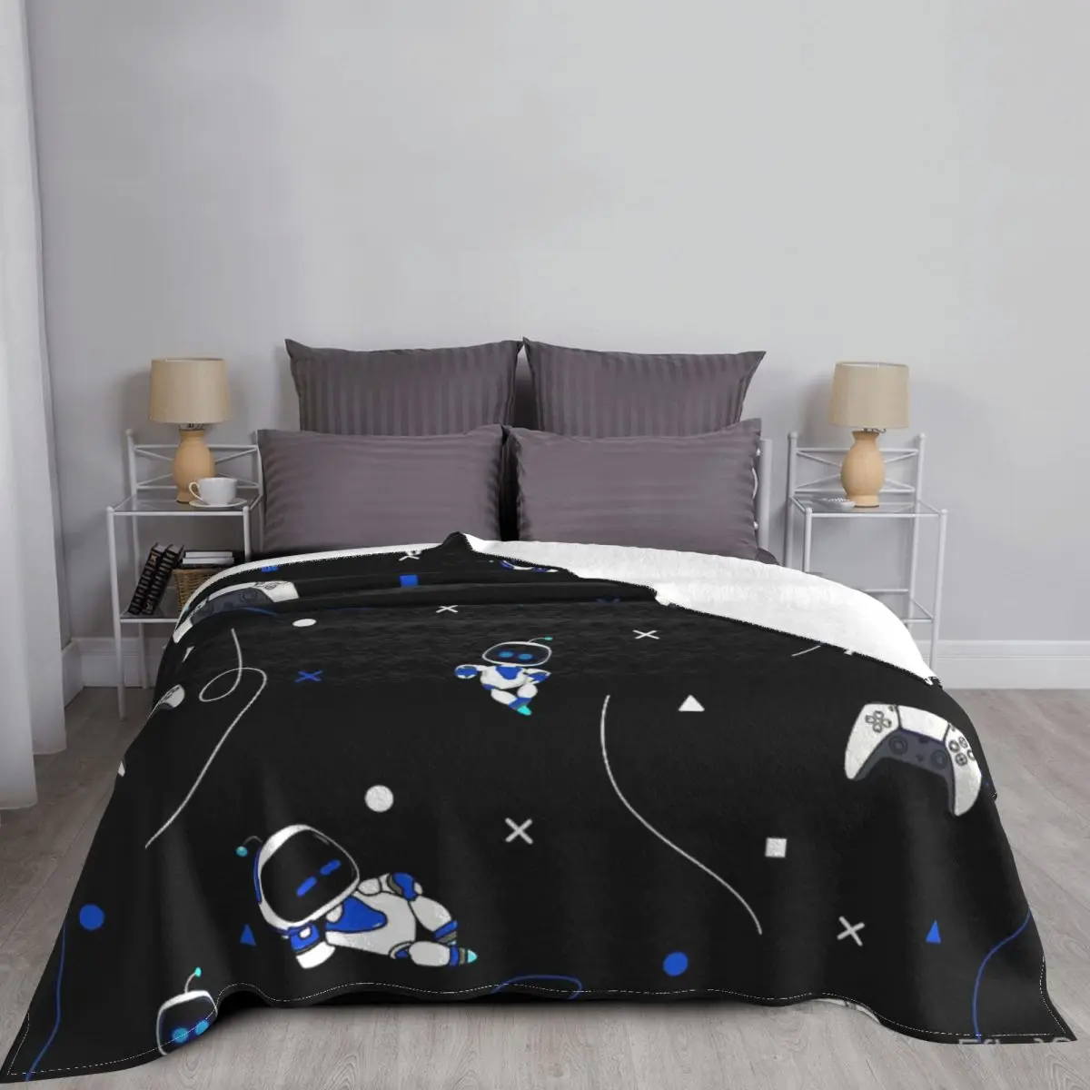 Astrobot Pattern Blanket Bedspread On The Bed Living Room For Kids